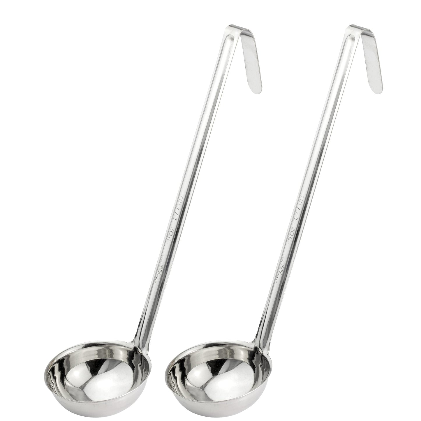 Fit Meal Prep [2 Pack] 2 oz Stainless Steel Soup Ladle, One-Piece Sauce Spatula with Hook Handles, Commercial Grade Serving Spoon, Kitchen Tool for Restaurant or Home Cooking, Mirror Finish, 12" Long
