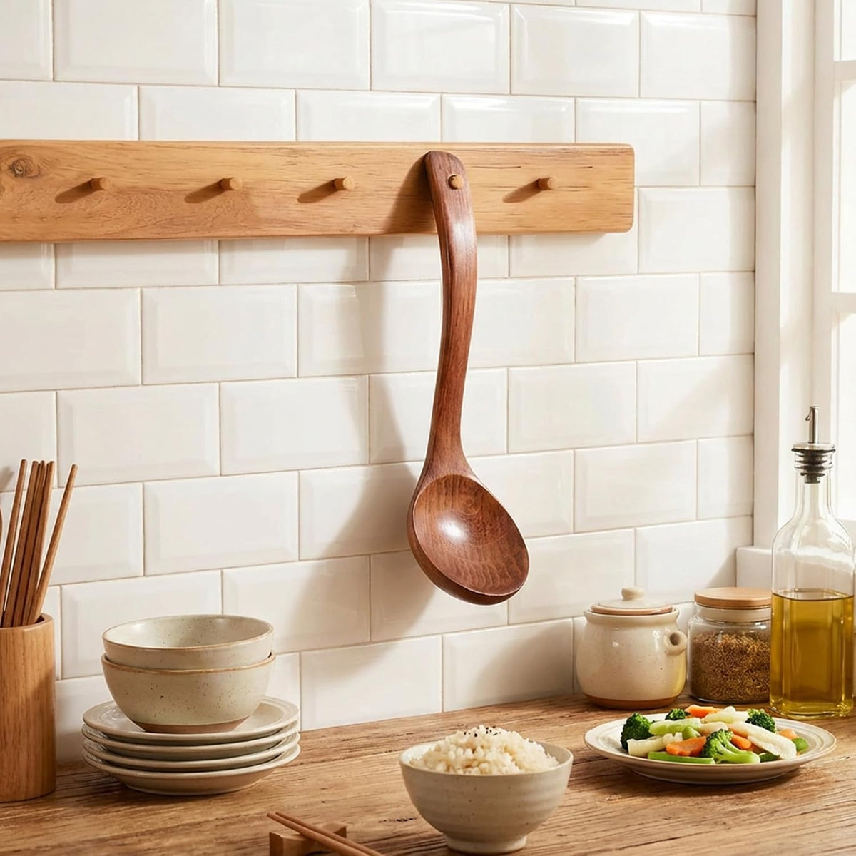 Deep Serving Spoon Smooth Finish Lightweight Wooden Ladle with Long Handle Wooden Soup Spoons Wood Soup Ladle Handmade Soups Ladles for Cooking Kitchen Cookware