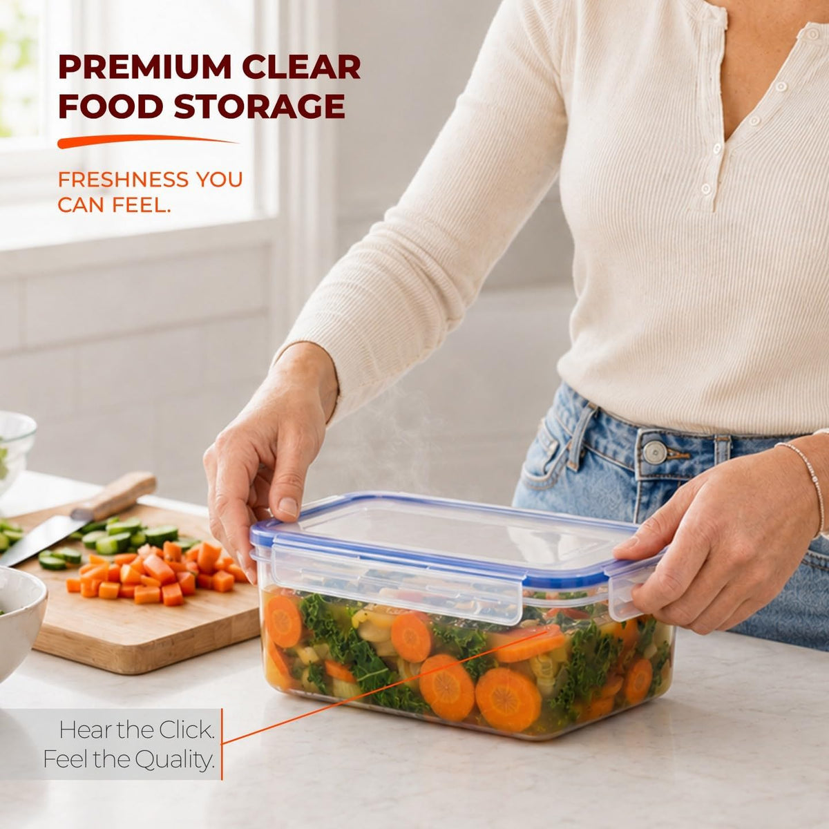 Tribello 68 oz Airtight Food Storage Containers with SnapTight Lids – Clear, Stackable, BPA-Free Meal Prep Containers for Kitchen, Freezer & Pantry – 3-Pack