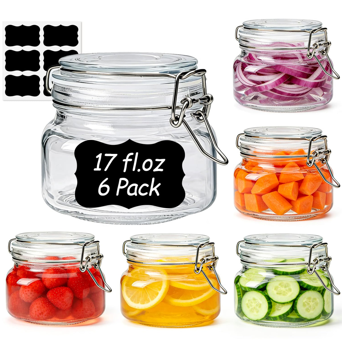 ComSaf Large Square Glass Jars with Airtight Lids 78 oz 3 Pack Wide Mouth