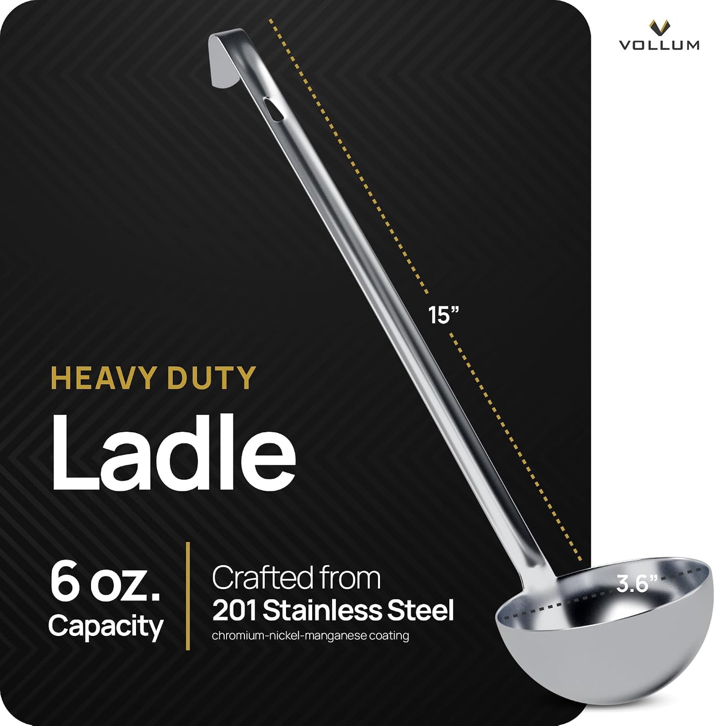 Vollum Stainless Steel Soup Ladle – Heavy Duty One-Piece 6 oz