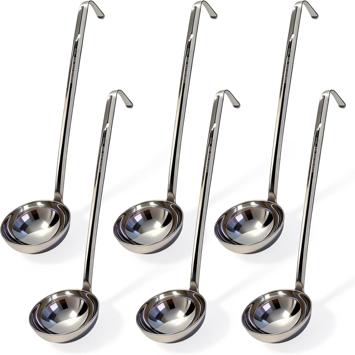 6Pcs 4 Oz Soup Ladle,Stainless Steel Ladle with long Handle,Metal Kitchen Soup Spoon Cooking Utensil for Serving, Stirring, Portioning Kitchen Restaurant Accessories.