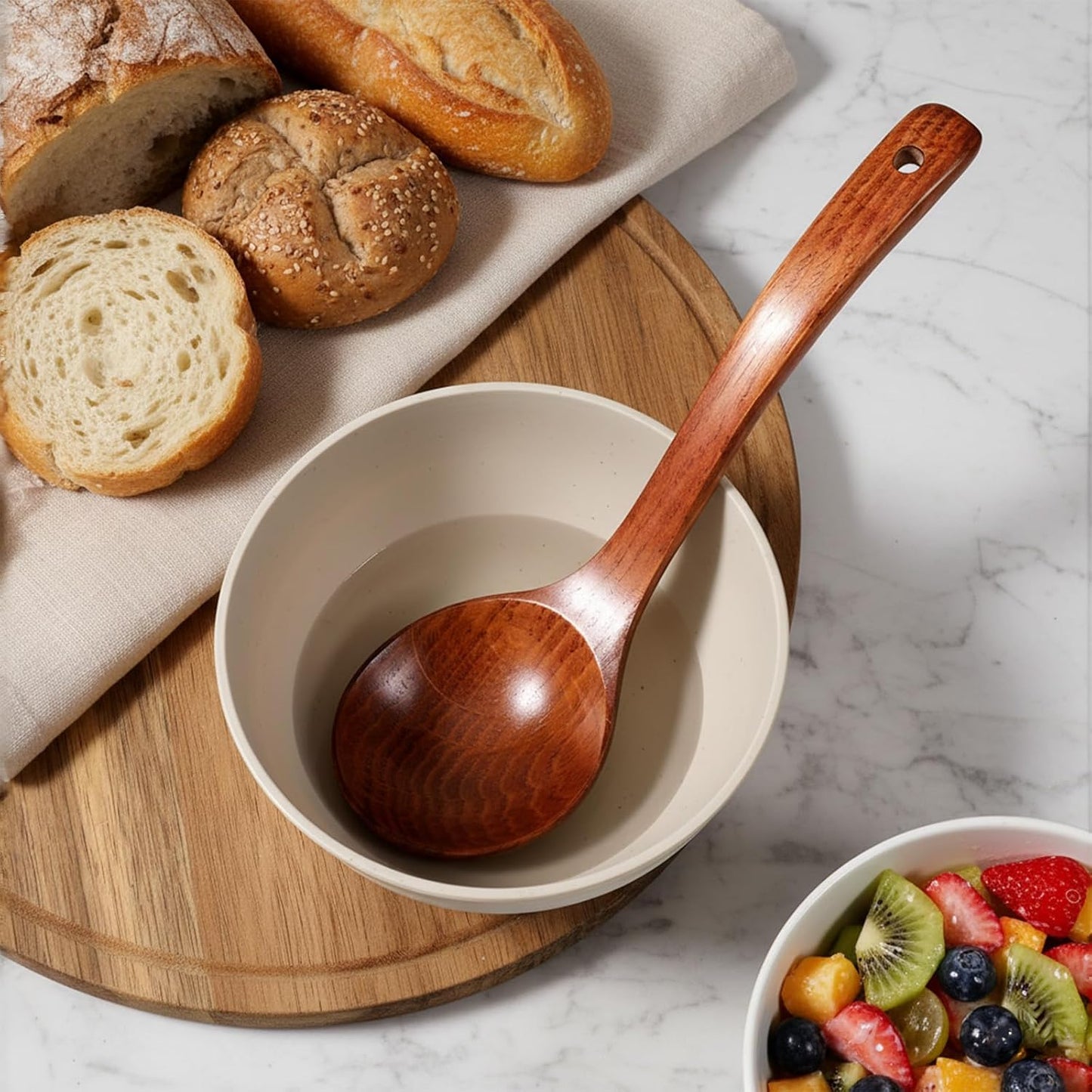 Deep Serving Spoon Smooth Finish Lightweight Wooden Ladle with Long Handle Wooden Soup Spoons Wood Soup Ladle Handmade Soups Ladles for Cooking Kitchen Cookware