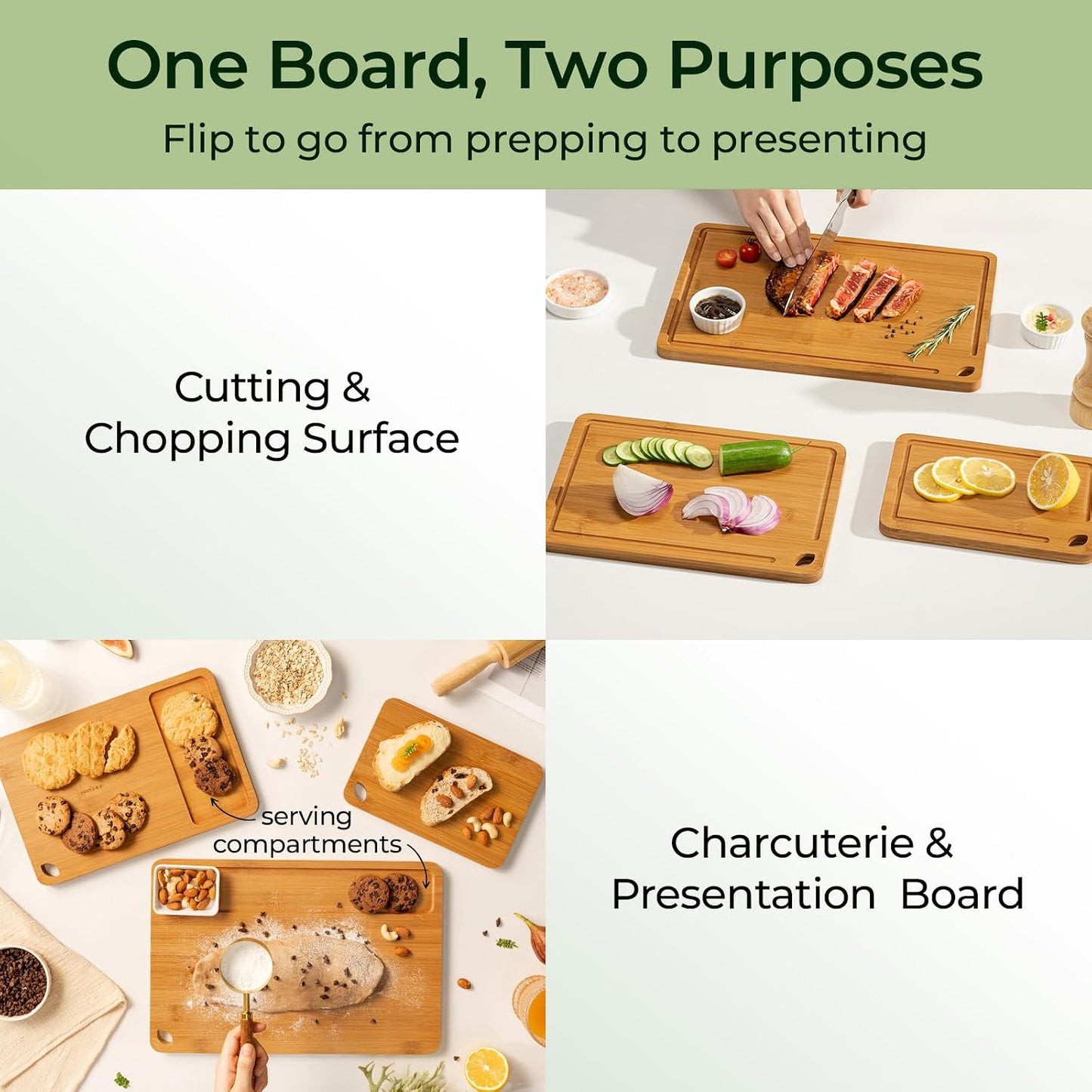 Keechee Bamboo Cutting Board, Durable Wood Cutting Boards for Kitchen with Deep Juice Grooves & Built-in Handles, Ideal Charcuterie & Chopping for Meat, Vegetables and Fruits Kitchen Gifts for Men