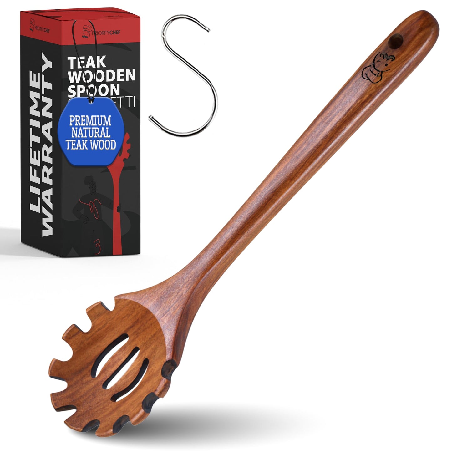 PriorityChef Premium Wooden Ladle for Soup - Handcrafted Teak Wooden Soup Spoon with Long Handle for Cooking and Serving - Deep Wood Ladel for Kitchen Use - Nonstick Safe Wood Ladle
