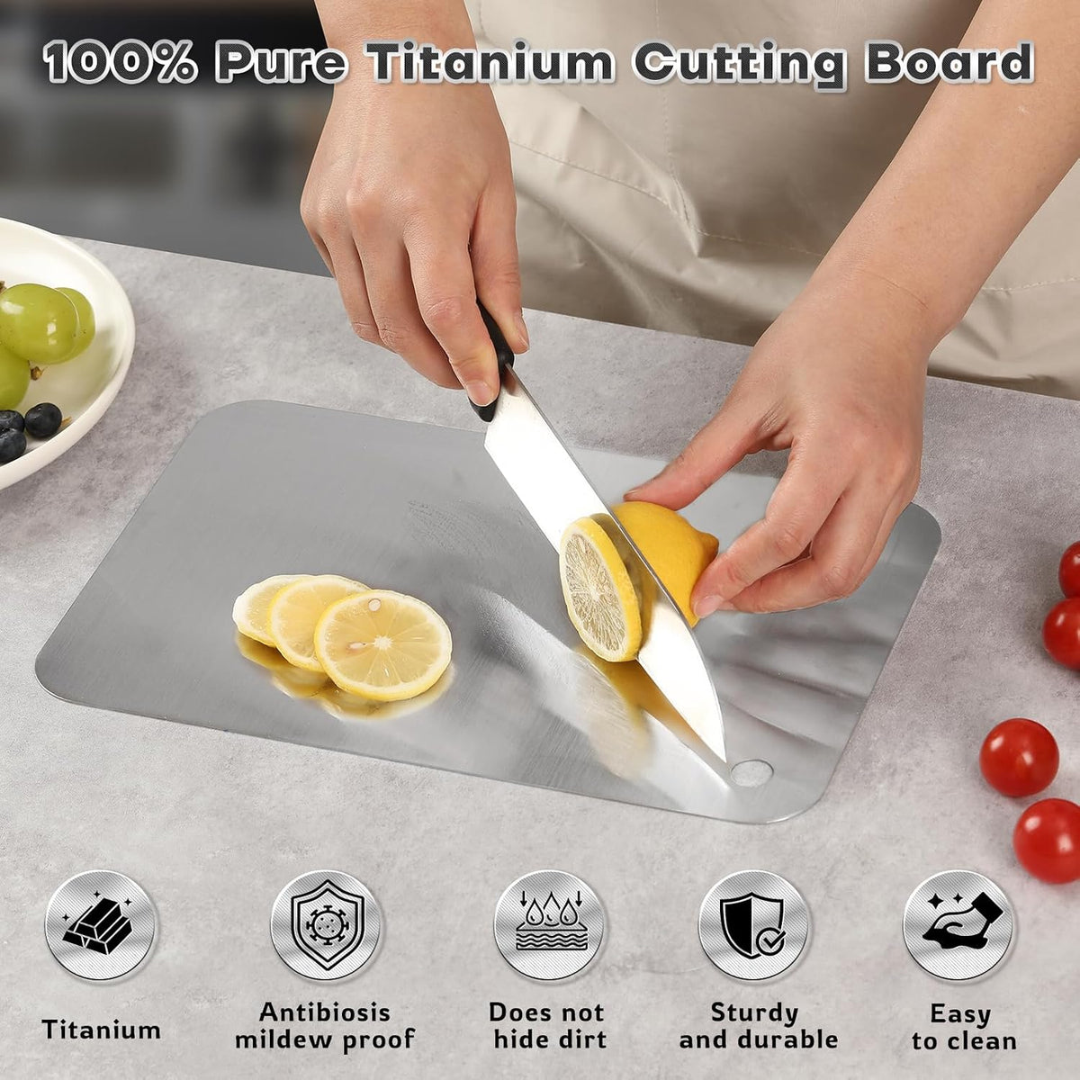 Katori Titanium Cutting Boards for Kitchen-100% Pure Titanium Cutting Board set Double Sided Non Toxic Titanware Chopping Board,Dishwasher Safe Metal Cutting Boards FathersDay Gifts(3PC-S+L+XL)