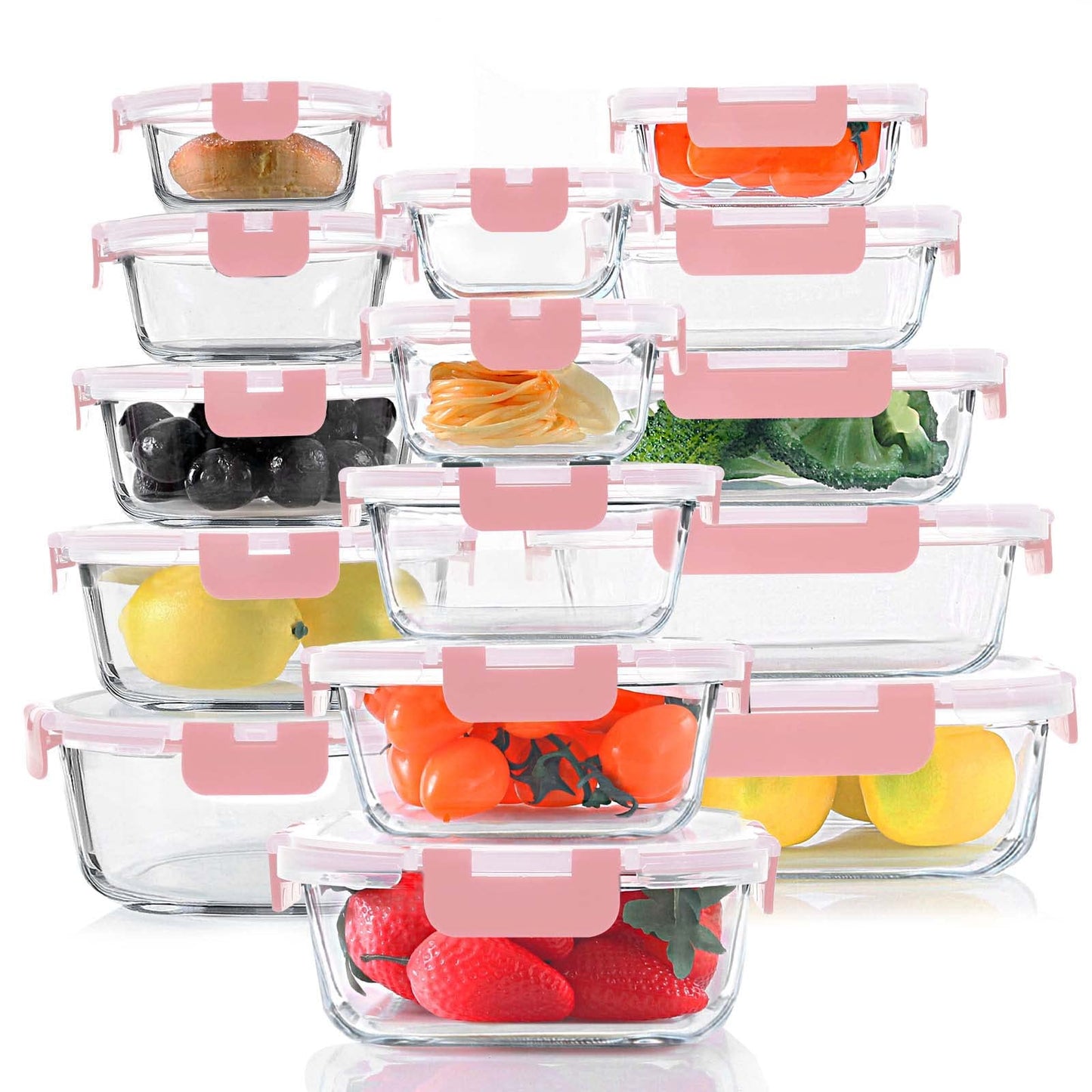 KOMUEE 24 Pieces Glass Food Storage Containers Set, Gray