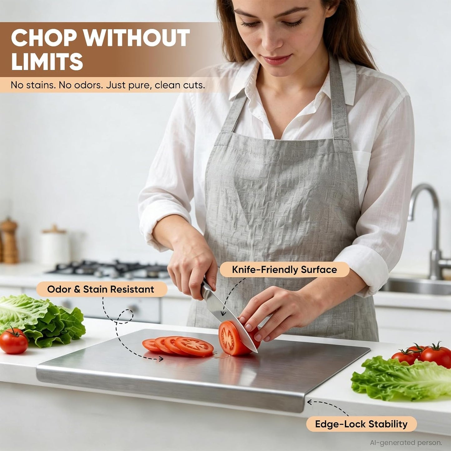 Sakerplus Stainless Steel Kitchen Cutting Board with Lip