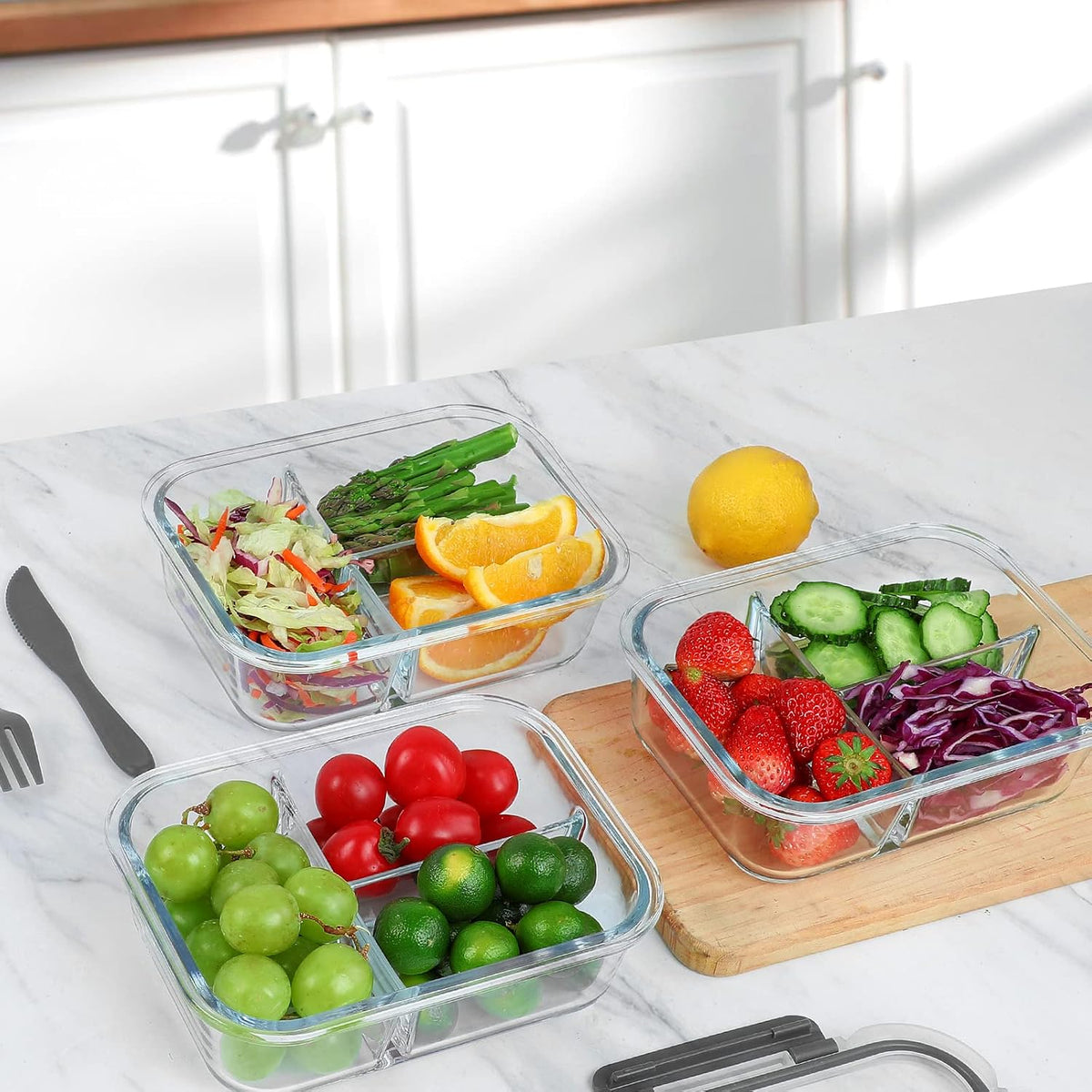 M MCIRCO 5 Pack,36 oz, 3 Compartments Glass Meal Prep Containers with Lids
