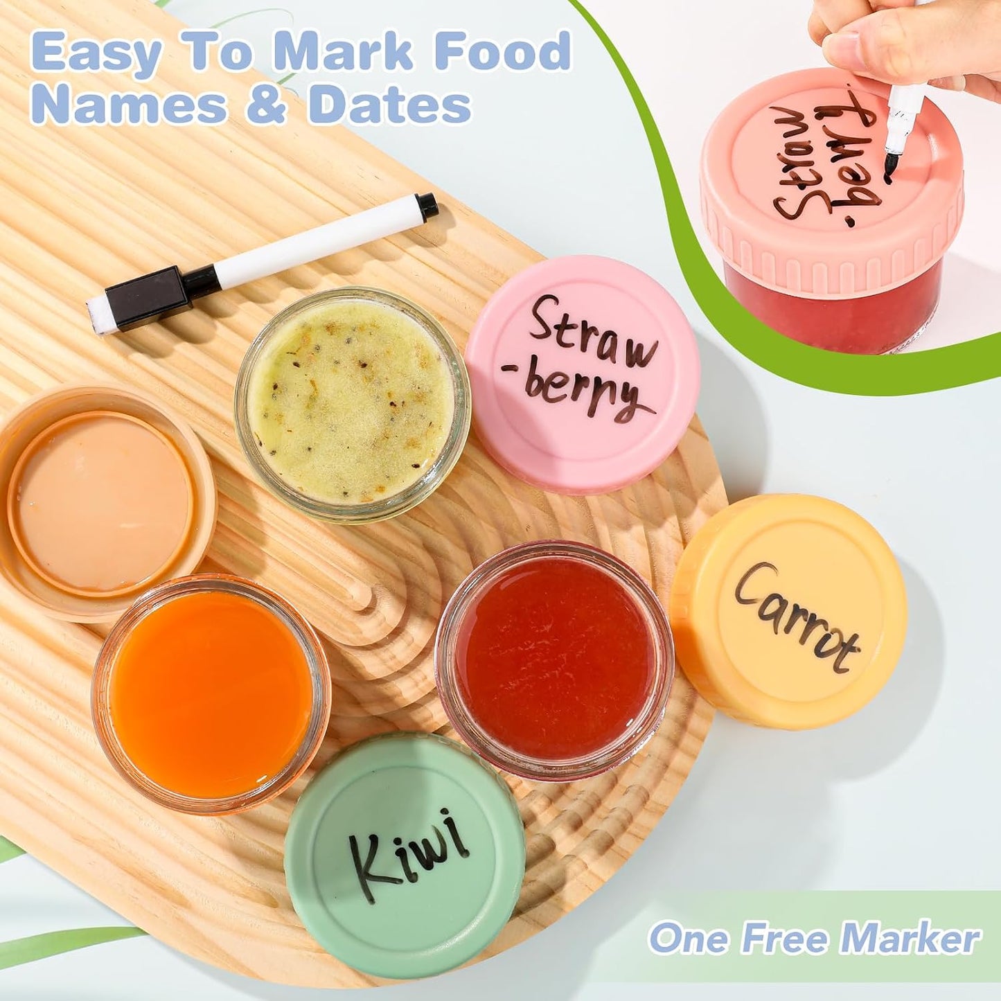 RowinsyDD Baby Food Containers, 4 oz, 8 Pack, Glass Jars with Lids