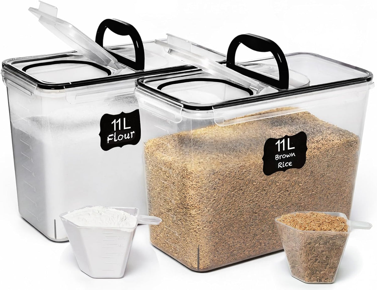 Shazo 2 PC (11L | 372 oz) Flour Sugar Storage Containers with Spout Lid & Easy Carry Handle - BPA Free Extra Large Airtight Food Storage Containers with Lids - Rice Canisters Sets for Kitchen & Pantry