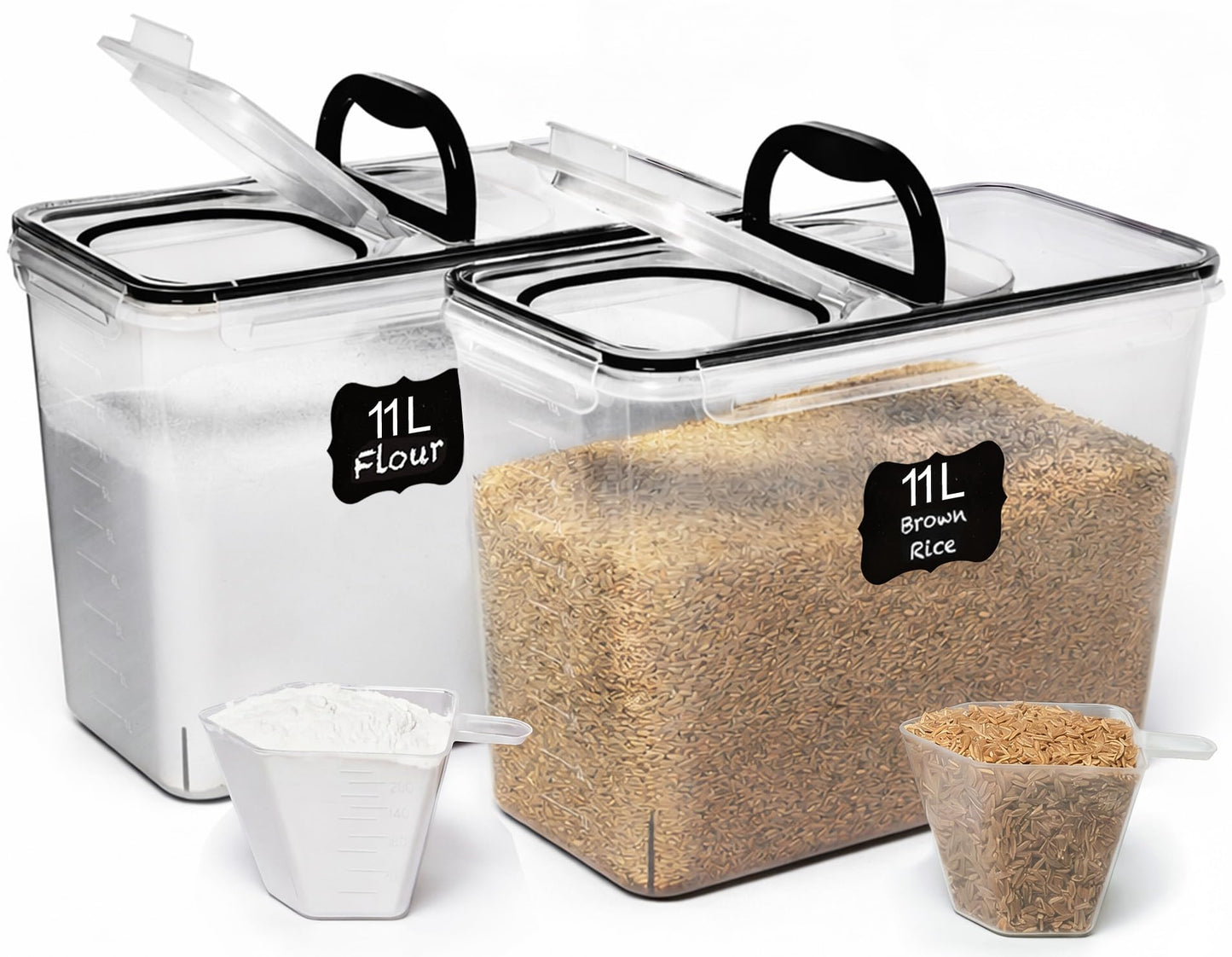 Shazo 2 PC (11L | 372 oz) Flour Sugar Storage Containers with Spout Lid & Easy Carry Handle - BPA Free Extra Large Airtight Food Storage Containers with Lids - Rice Canisters Sets for Kitchen & Pantry