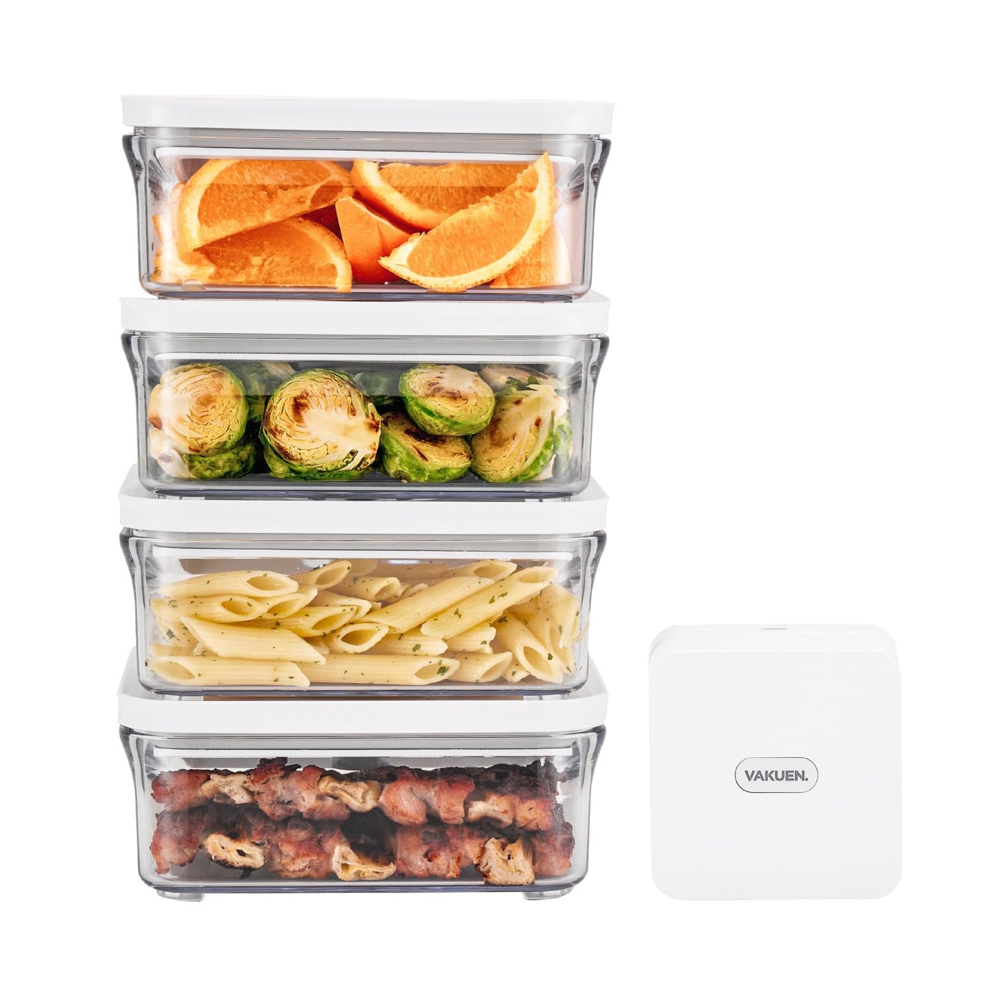 VAKUEN Premium Airtight Food Storage Containers & Vacuum Sealer Machine Starter Set, 4-piece Container with Sealer, 100% Leak Proof,Keep food fresh up to 5 times longer than non-vacuum strorage.