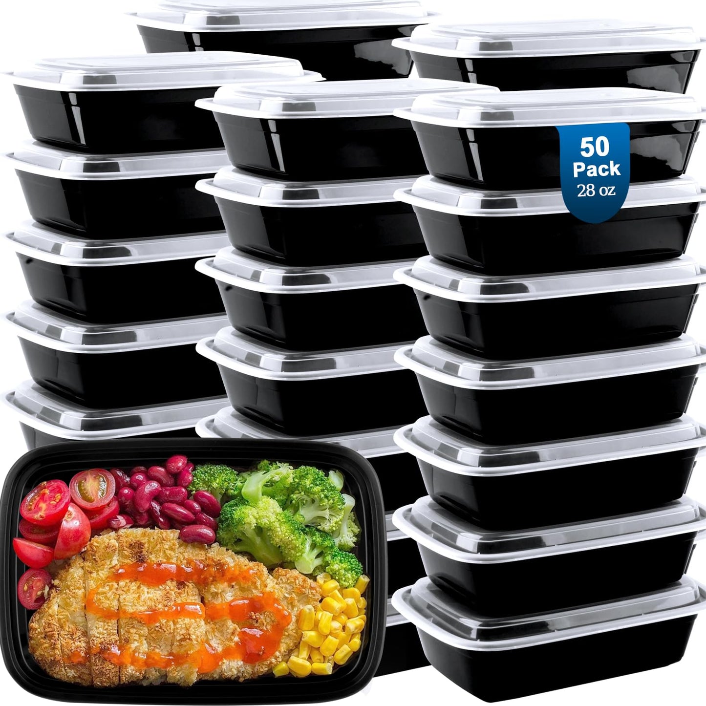vivigu 50 Pack Meal Prep Containers 38 oz, Leakproof To Go Food Containers, Disposable & Reusable Food Prep Containers for Takeout, Food Storage Containers BPA-Free, Microwave/Dishwasher/Freezer Safe