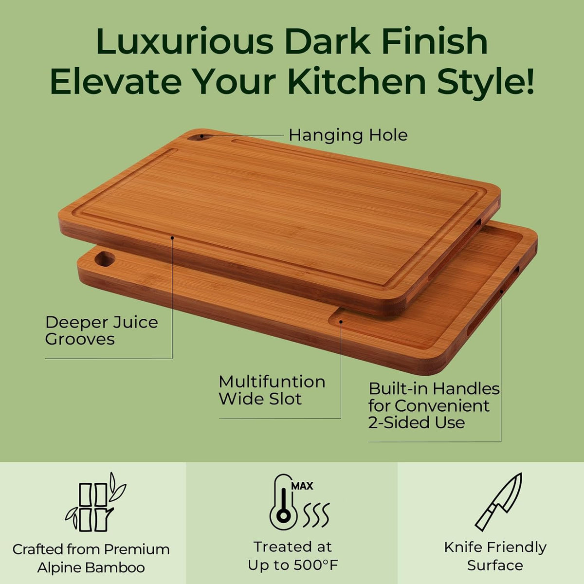 Keechee Bamboo Cutting Board, Durable Wood Cutting Boards for Kitchen with Deep Juice Grooves & Built-in Handles, Ideal Charcuterie & Chopping for Meat, Vegetables and Fruits Kitchen Gifts for Men