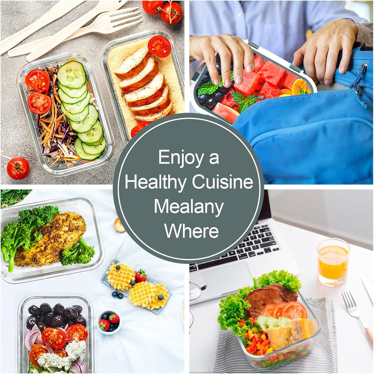 VERONES 10 PACK Glass Meal Prep Containers Set with Lids, Grey