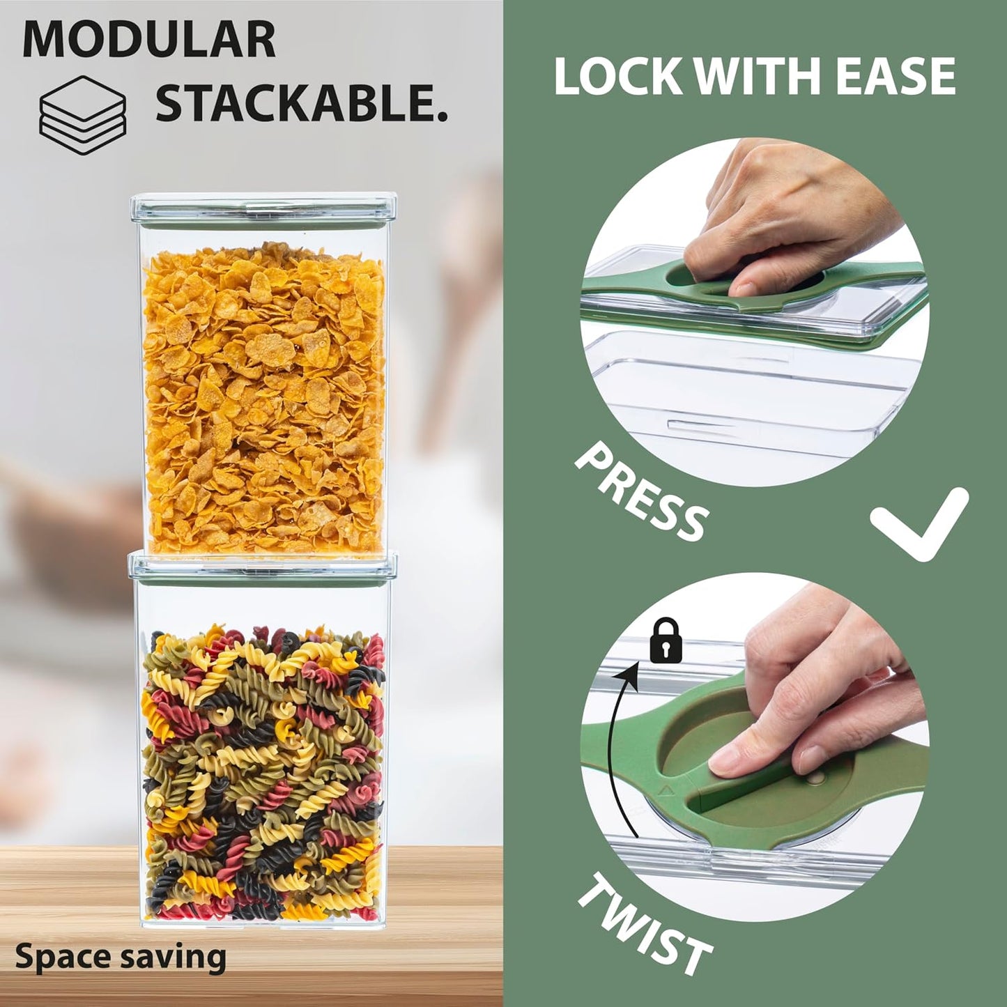 4-Pack Small Pantry Containers, 0.8 QT/0.76 L Clear SAN Food Storage Canisters with Twist-Lock Lids, Stackable for Sugar, Tea Bags, Seasoning, Nuts, Snacks(Sand)