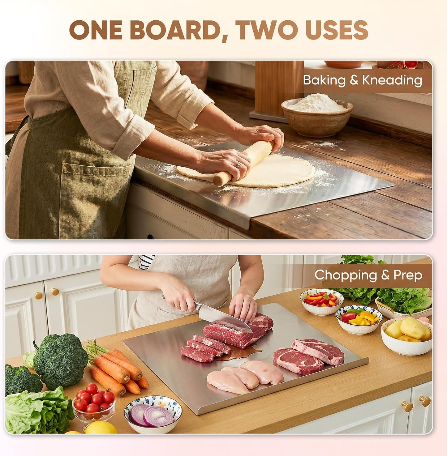 Sakerplus Stainless Steel Kitchen Cutting Board with Lip