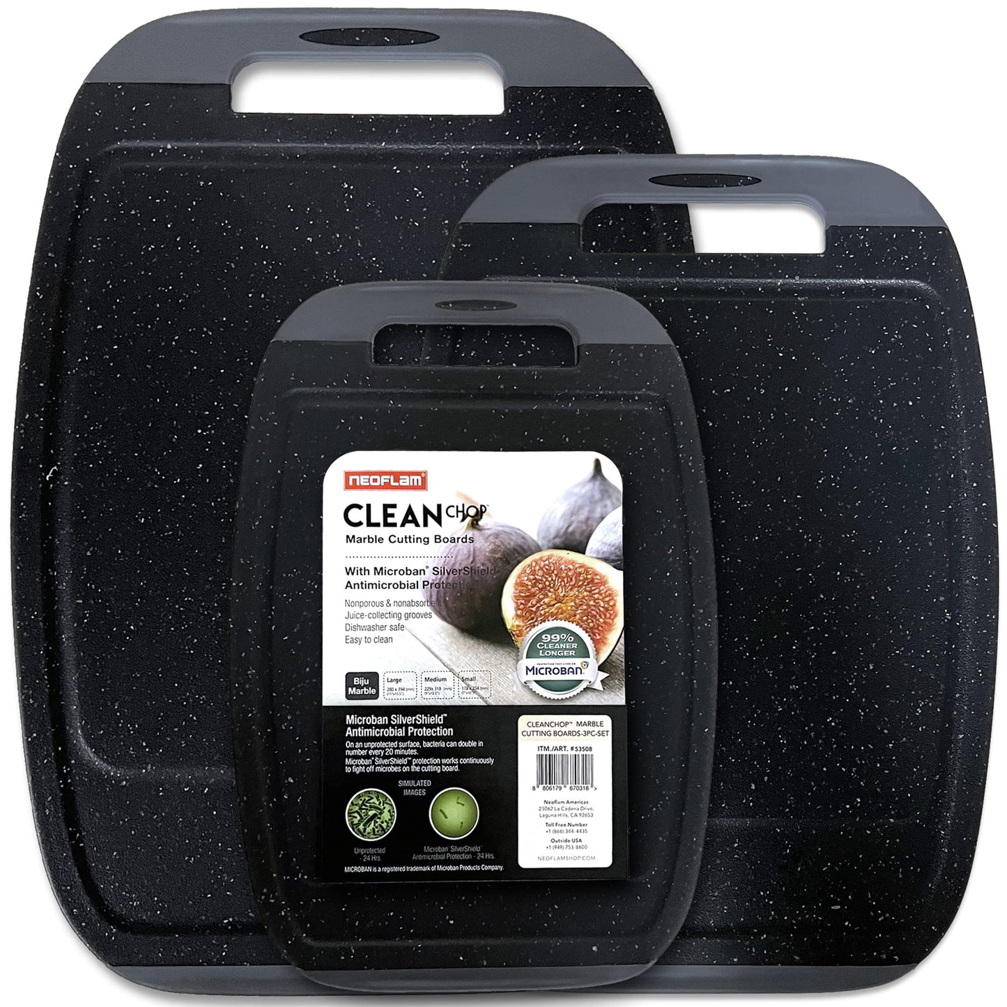 Neoflam Microban Protection Cutting Board 3 Piece Set, Stain & Odor/BPA Free, Reversable Board, Upgraded Larger Juice Groove, Non-Slip EZ Grip Handle, Dishwasher Safe, Pastel