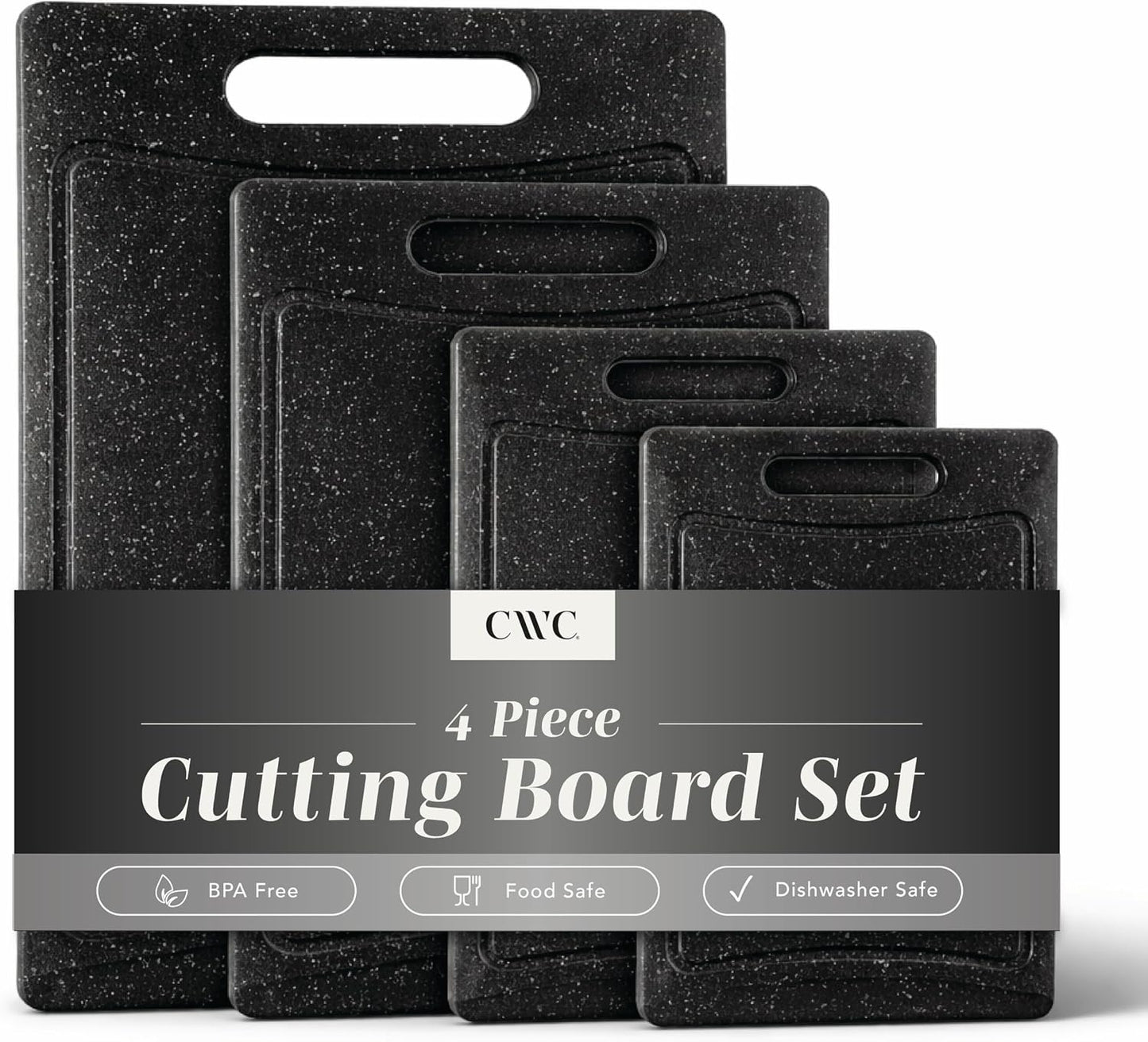 COOK WITH COLOR Non-Slip Cutting Board Set – Kitchen Essentials with Easy Grip Handle for Meat, Veggies, and Fruits, 4 Cutting Boards, Black