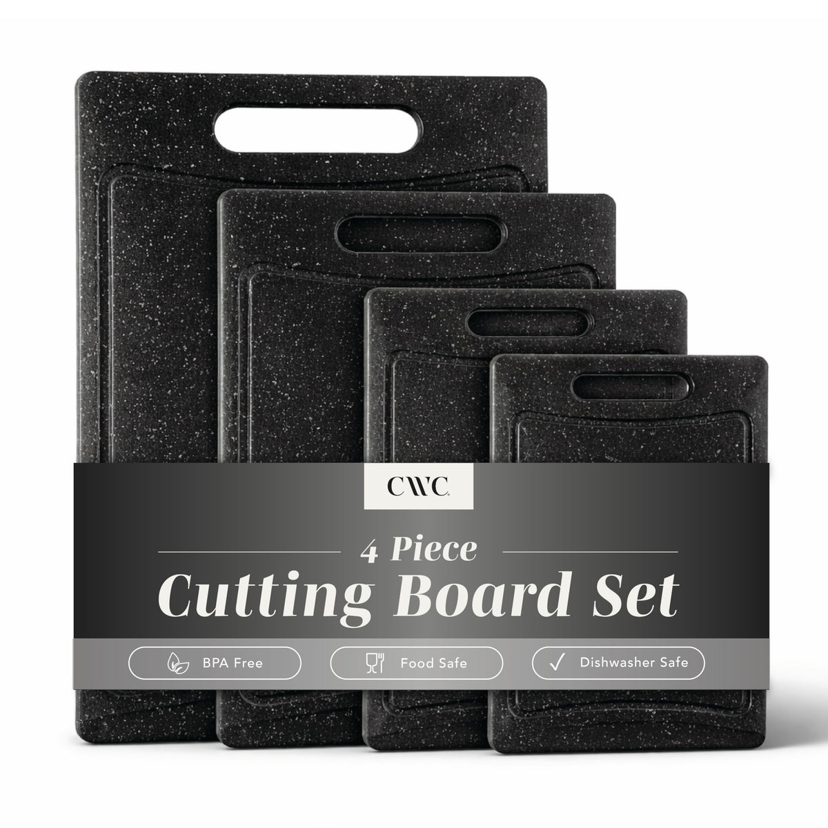 COOK WITH COLOR Non-Slip Cutting Board Set – Kitchen Essentials with Easy Grip Handle for Meat, Veggies, and Fruits, 4 Cutting Boards, Black