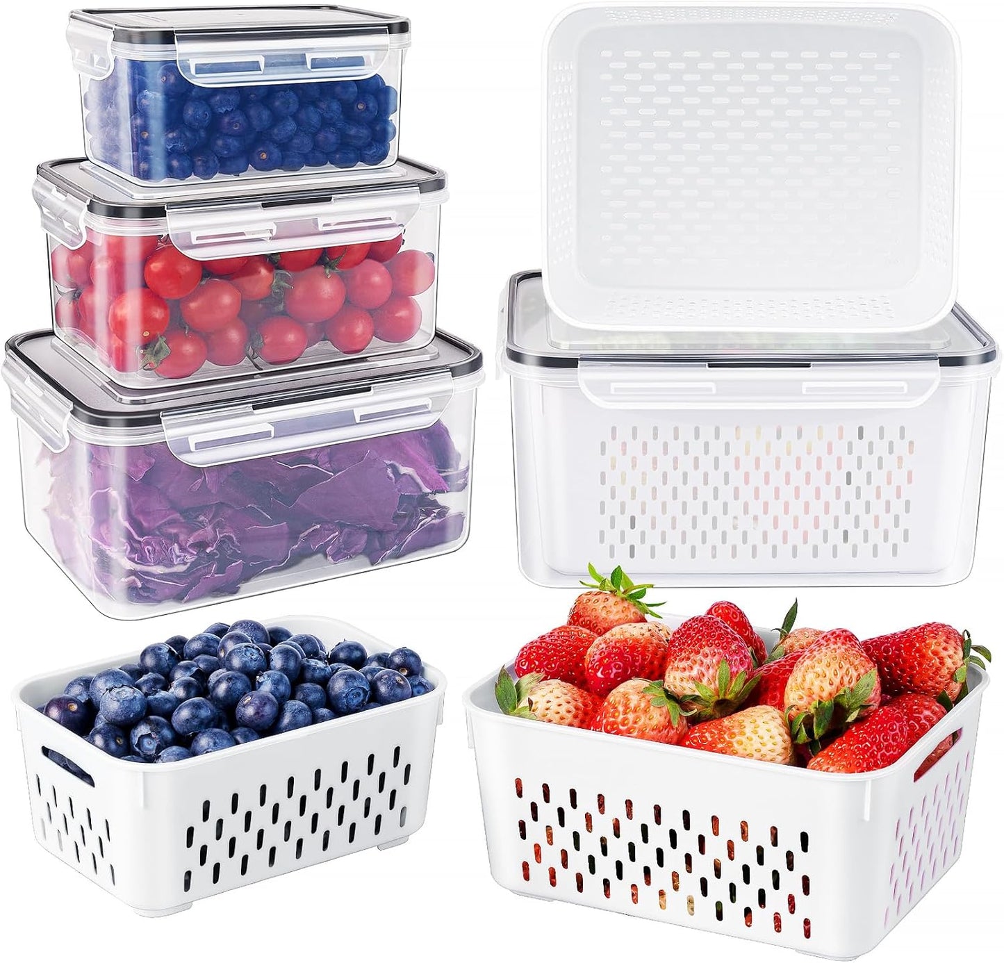 Freshmage Fruit Storage Containers for Fridge with Removable Colander 4 PCS