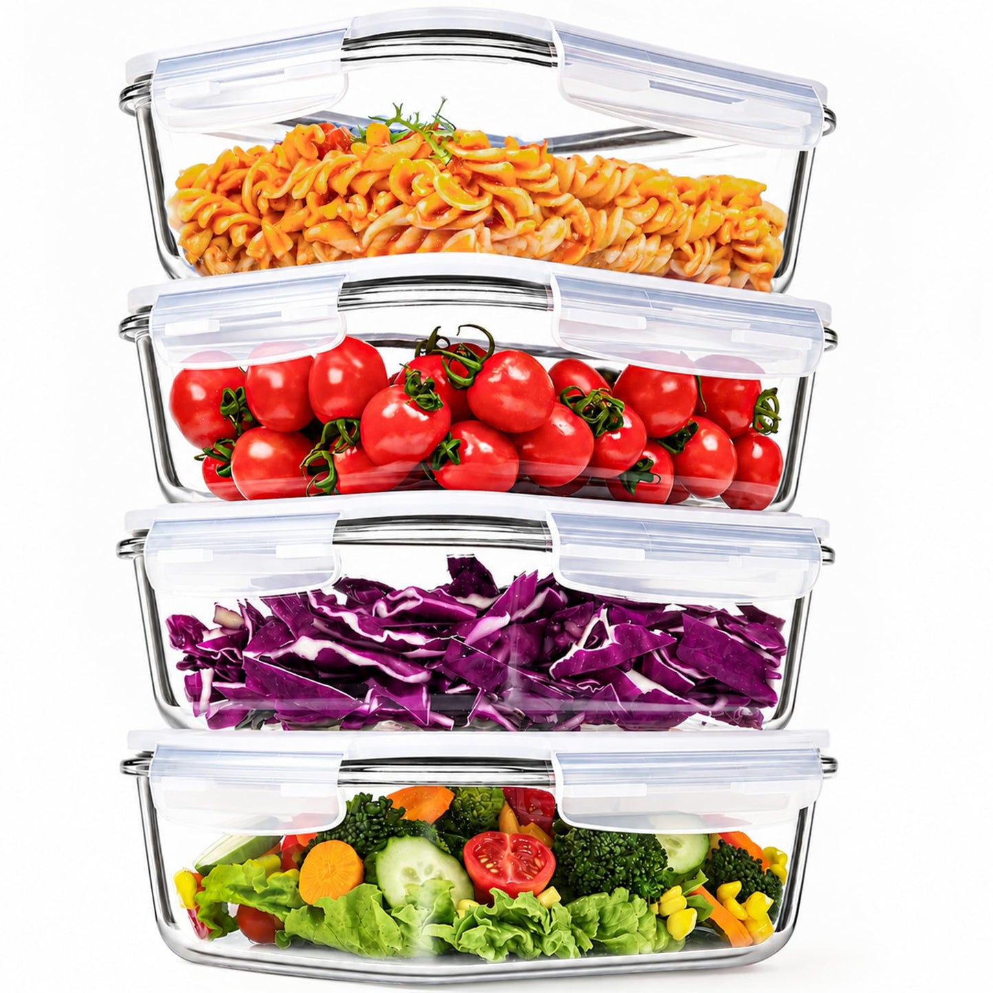 LOVYANXUE 4 Pack 52oz Large Glass Food Storage Containers with Lids, Meal Prep Containers with Airtight Lid for Storing, Baking, Serving, BPA-Free, Freezer, Microwave, Oven & Dishwasher Safe