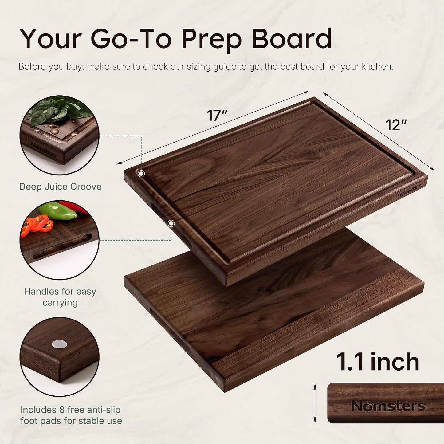 Luxury American Black Walnut Wood Wooden Cutting Boards for Kitchen 17''