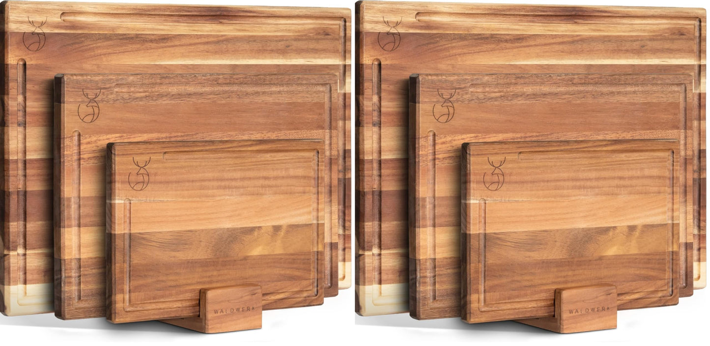 WALDWERK Cutting Board Set (15.75 x 12/13 x 9.5/10 x 7 in) out of Solid Acacia Wood - 0,8 in Thick Cutting Boards for Kitchen - Wood Cutting Boards - Wooden Chopping Boards for Kitchen