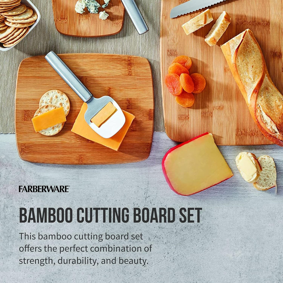 Farberware Bamboo Cutting Board Set of 3, Reversible, 3 Sizes