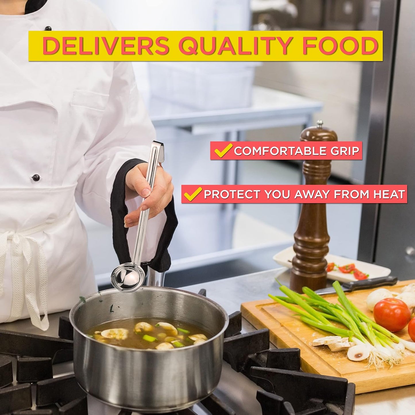 Fit Meal Prep [2 Pack] 2 oz Stainless Steel Soup Ladle, One-Piece Sauce Spatula with Hook Handles, Commercial Grade Serving Spoon, Kitchen Tool for Restaurant or Home Cooking, Mirror Finish, 12" Long