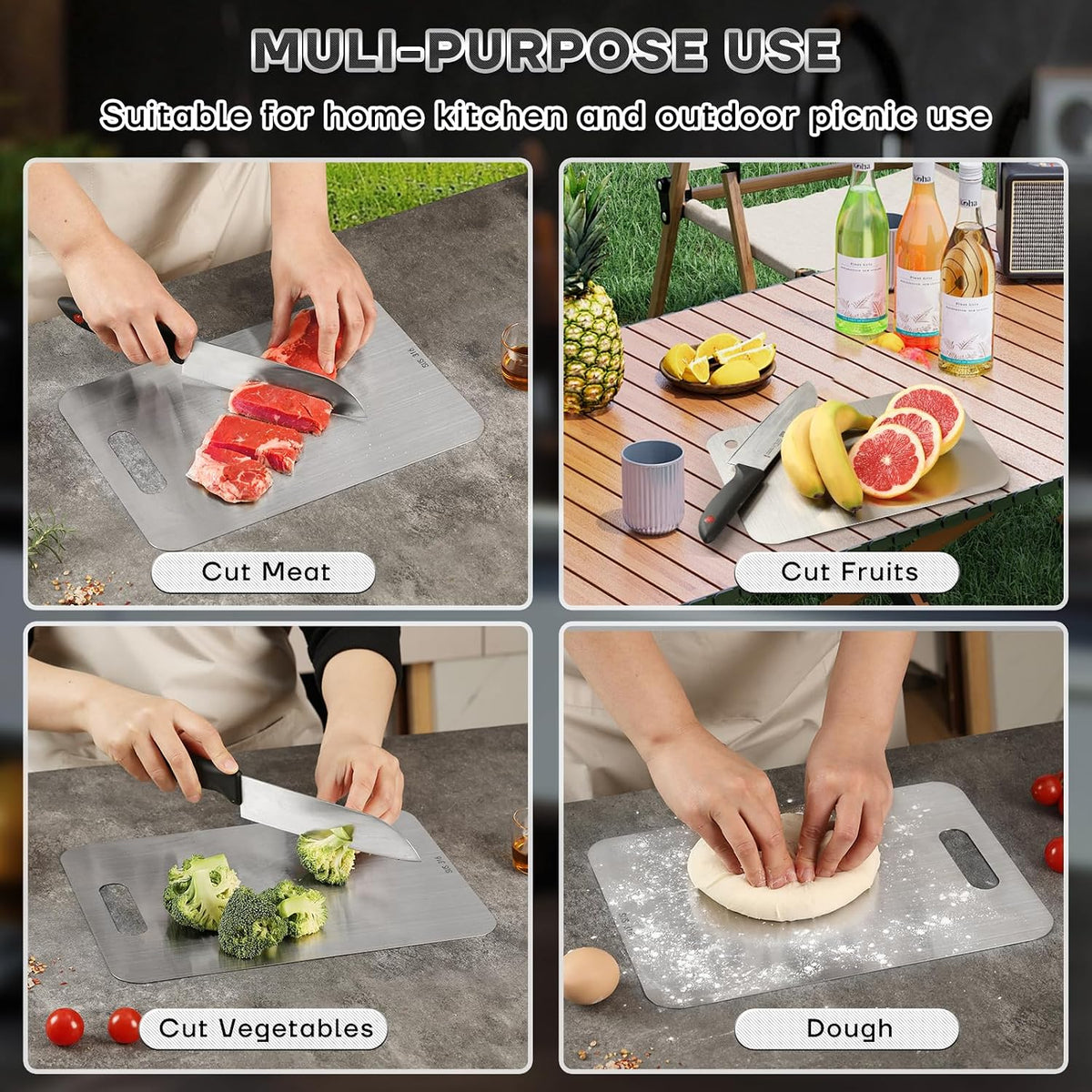 Katori Titanium Cutting Boards for Kitchen-100% Pure Titanium Cutting Board set Double Sided Non Toxic Titanware Chopping Board,Dishwasher Safe Metal Cutting Boards FathersDay Gifts(3PC-S+L+XL)