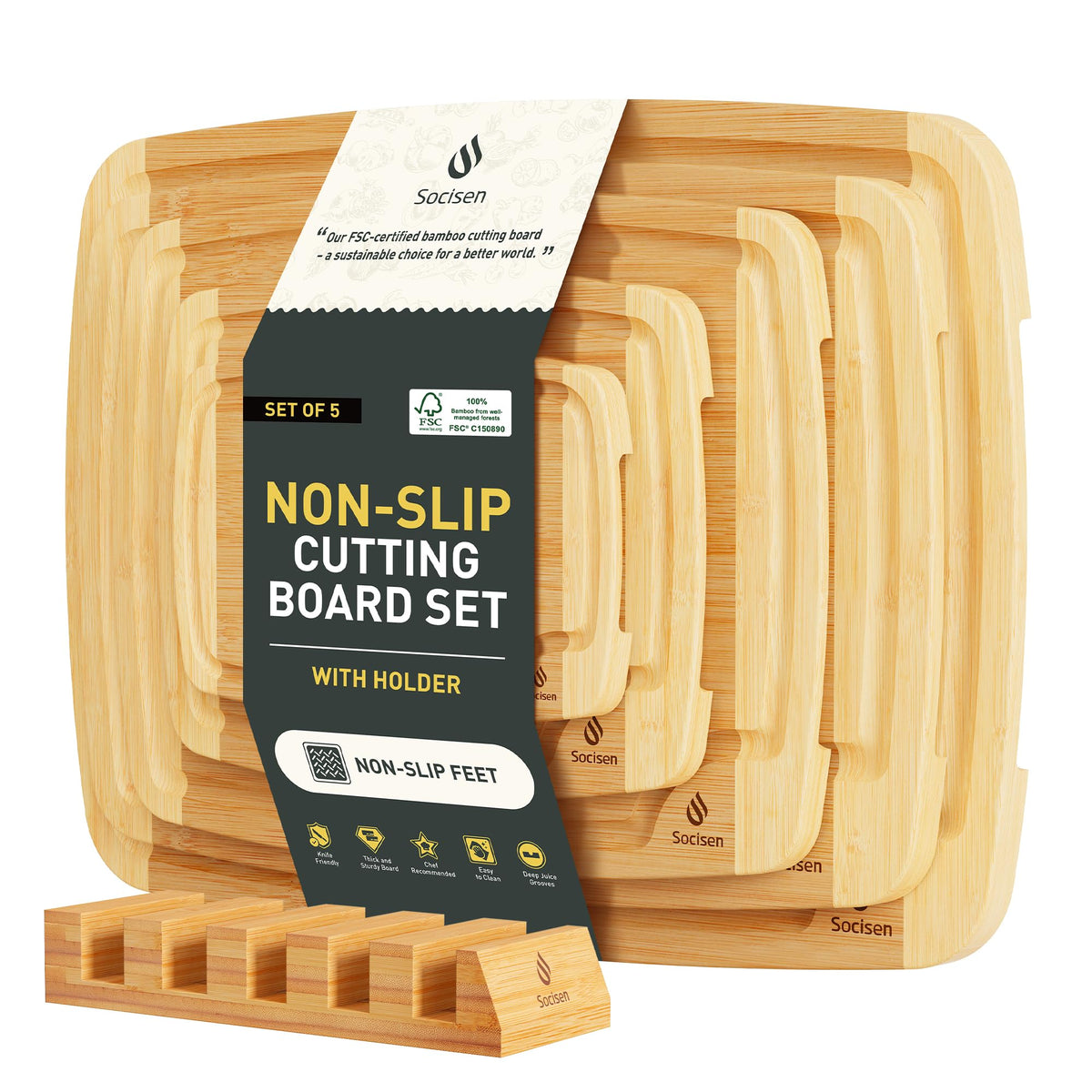 3 Packs Bamboo Cutting Board Set with Non Slip Feet Holder and Over Sink Nice Solid Thick Wood Juice Groove Chopping Board Extra Large Big Small Best Hardwood Kitchen Organic Vegetable Meat BBQ Kit