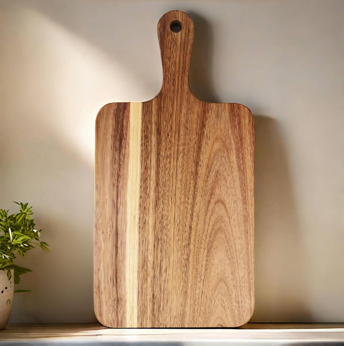 ZeQi Acacia Wood Cutting Board with Handle 13.7''X7'', Charcuterie Board, Serving Board for Cheese, Bread, Meat, Vegetables & Fruits, Natural Wooden Chopping Board for Kitchen