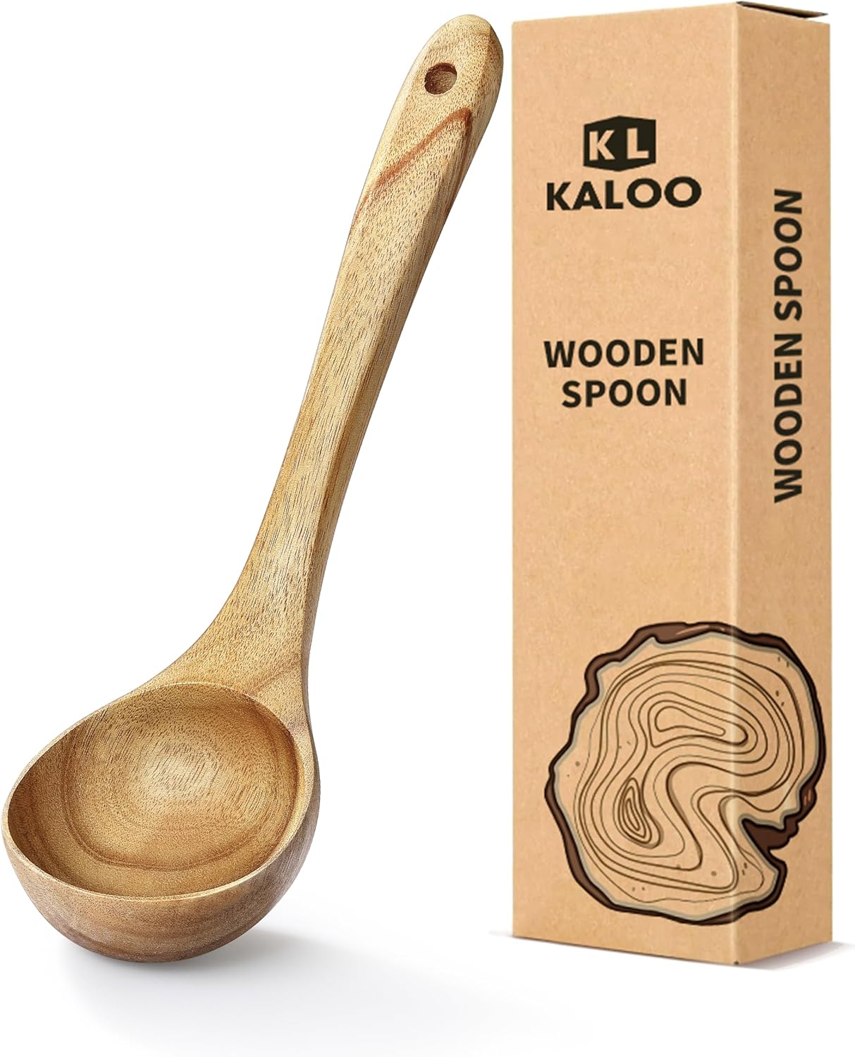 Ladle, Kaloo Teak Acacia Wooden Soup Ladle Spoons for Cooking, 10.6 inch, Gift Box Included