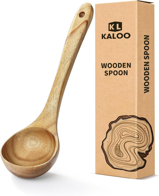 Ladle, Kaloo Teak Acacia Wooden Soup Ladle Spoons for Cooking, 10.6 inch, Gift Box Included