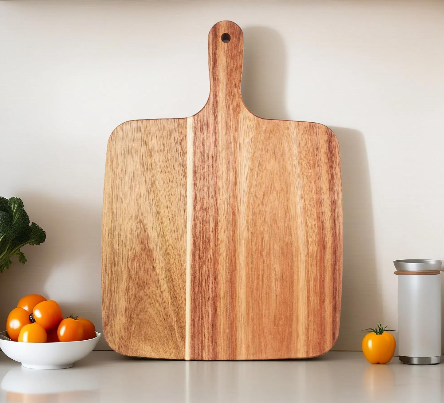 ZeQi Acacia Wood Cutting Board with Handle 13.7''X7'', Charcuterie Board, Serving Board for Cheese, Bread, Meat, Vegetables & Fruits, Natural Wooden Chopping Board for Kitchen