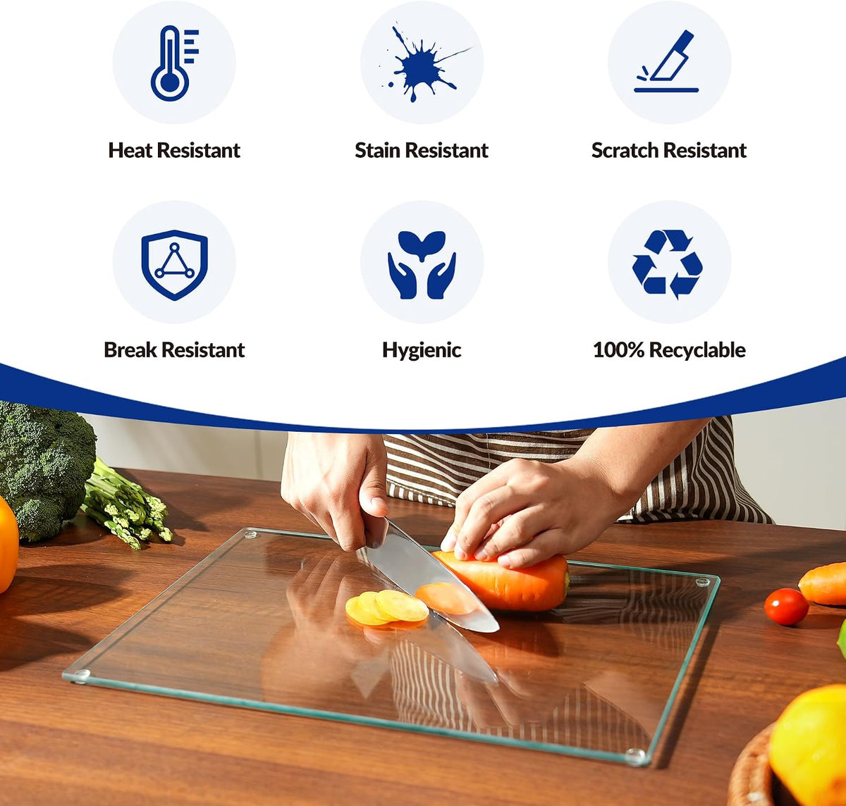 Kitchenville Glass Cutting Board 16"x12": Tempered Glass Kitchen Counter Protector - Durable- Scratch-Resistant, Heat-Proof - Clear Design