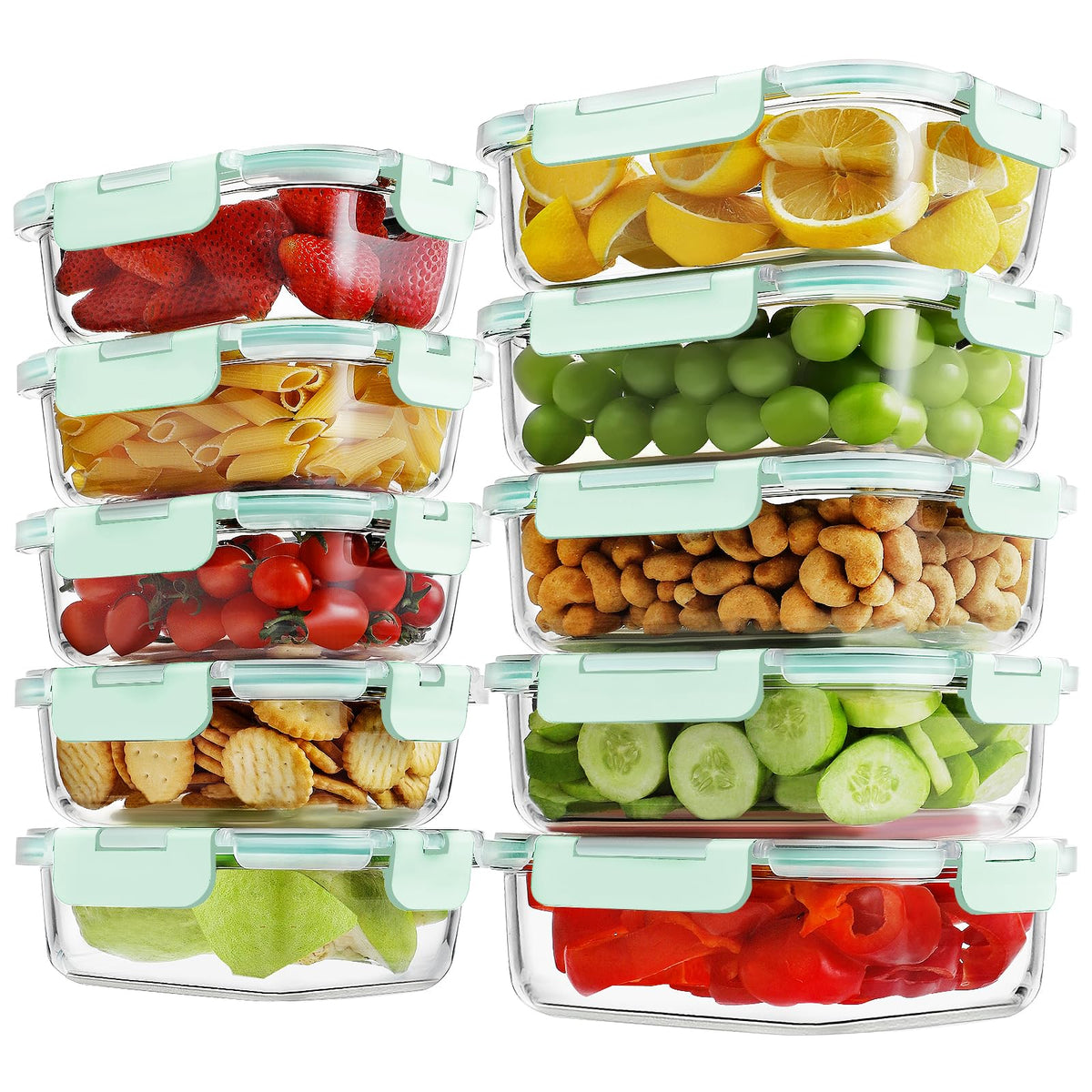 HOMBERKING 10-Pack Glass Meal Prep Containers, 36 oz/14 oz, Locking Lid Set