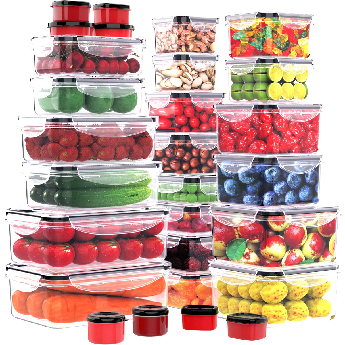 RockBerry 50 Pcs Large Food Storage Containers with Lids Airtight-85 OZ to small Containers-Total 526OZ Stackable Kitchen Set -BPA Free Leak proof containers- Freezer Microwave safe
