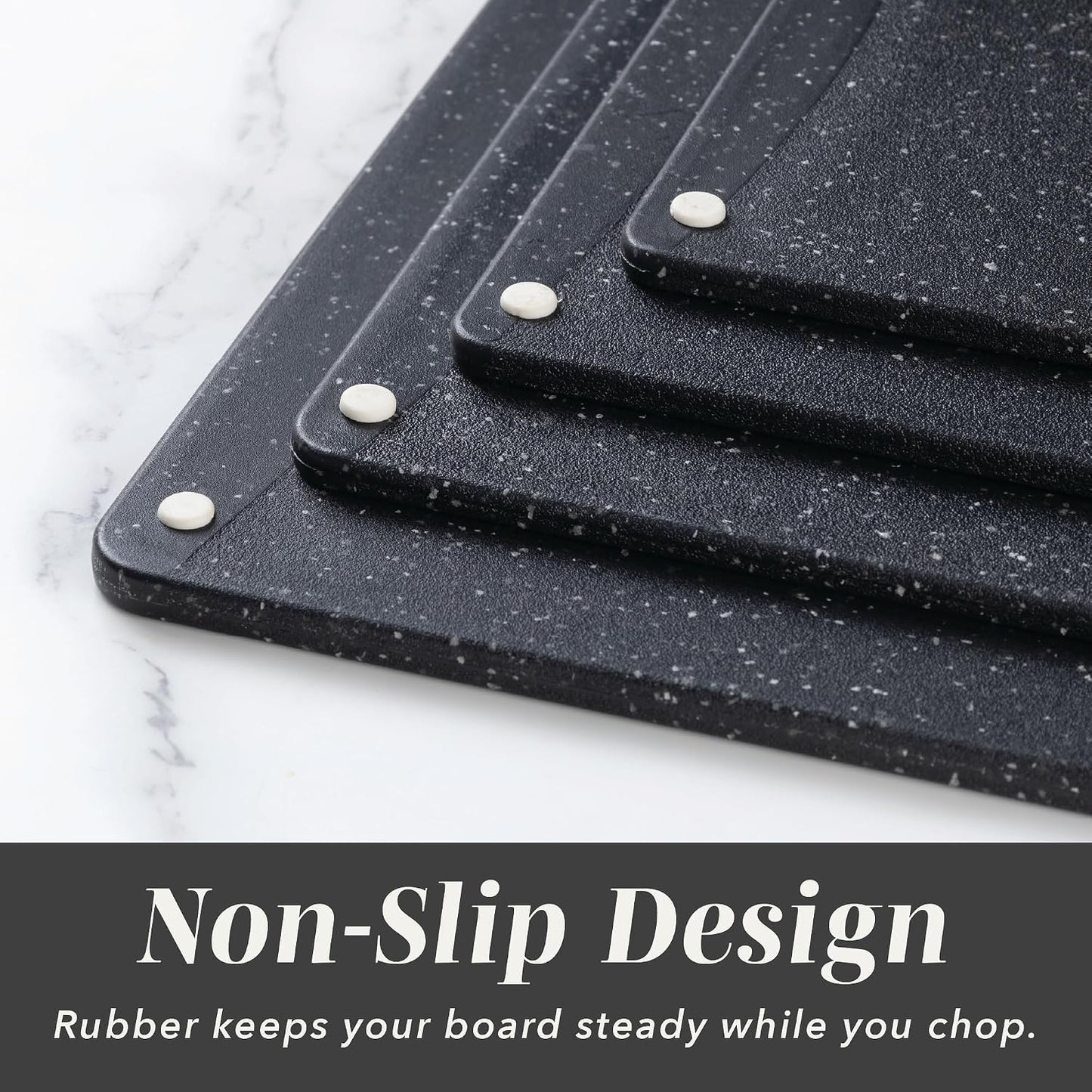 COOK WITH COLOR Non-Slip Cutting Board Set – Kitchen Essentials with Easy Grip Handle for Meat, Veggies, and Fruits, 4 Cutting Boards, Black