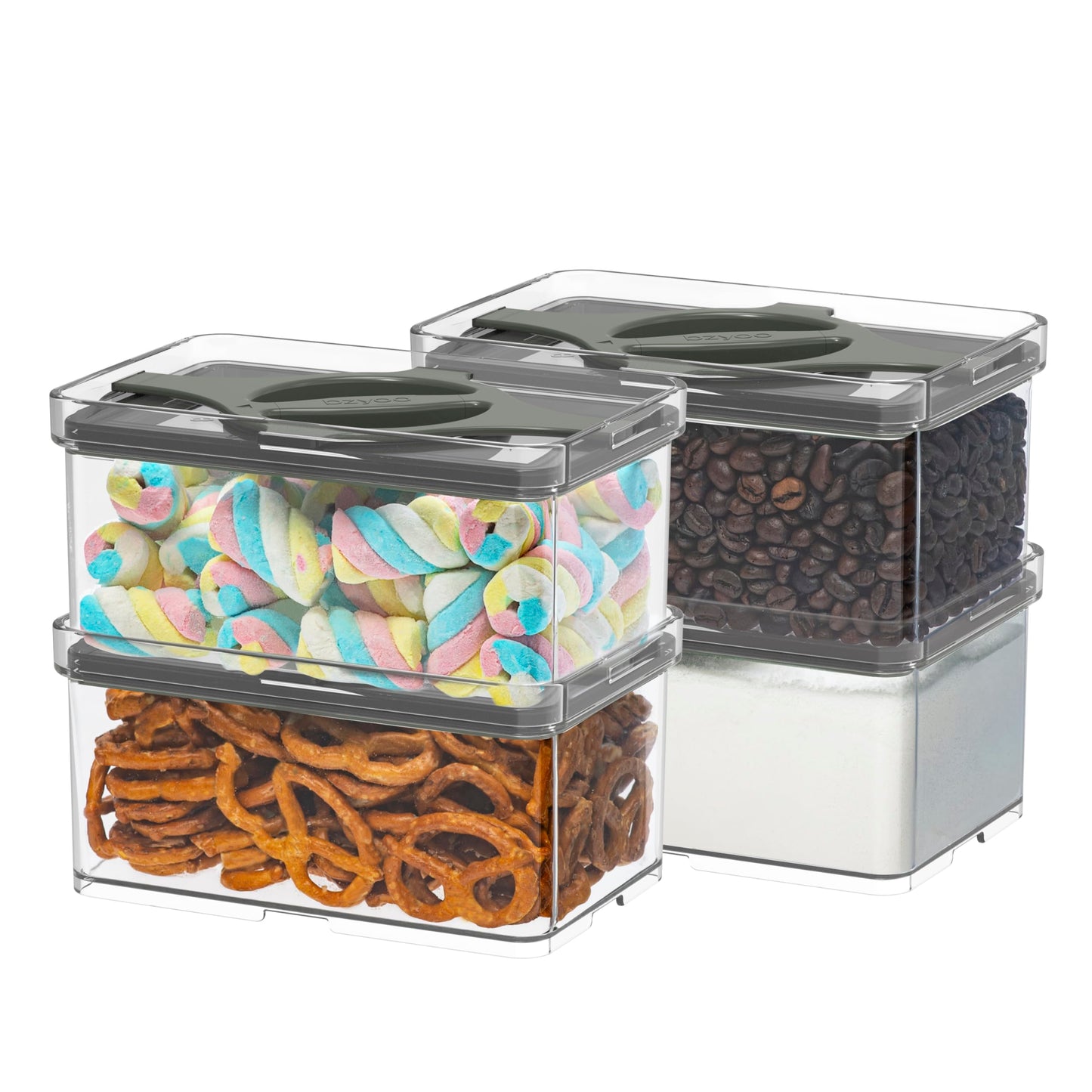 4-Pack Small Pantry Containers, 0.8 QT/0.76 L Clear SAN Food Storage Canisters with Twist-Lock Lids, Stackable for Sugar, Tea Bags, Seasoning, Nuts, Snacks(Sand)