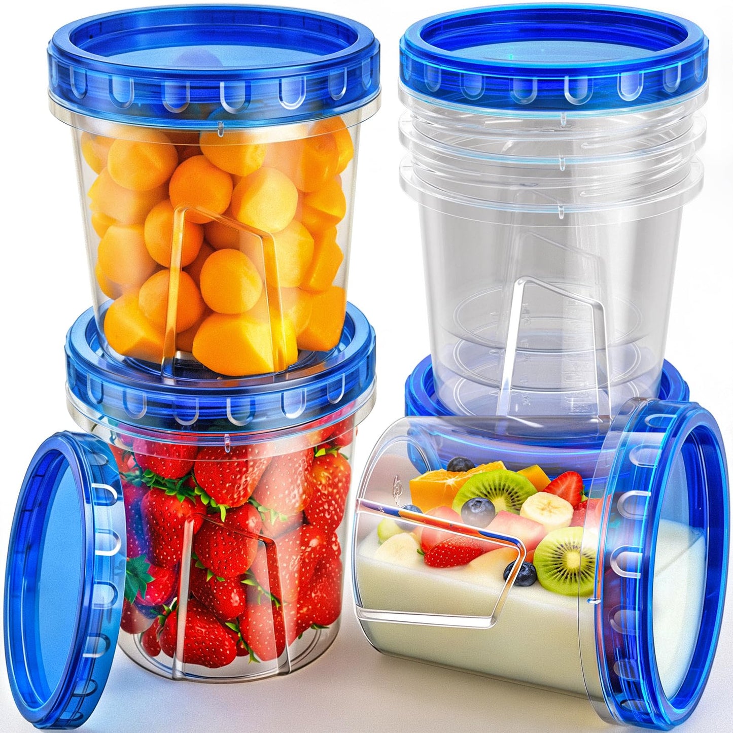 HOMETALL Freezer Storage Containers, [6 Pack-16 Oz] Airtight Plastic