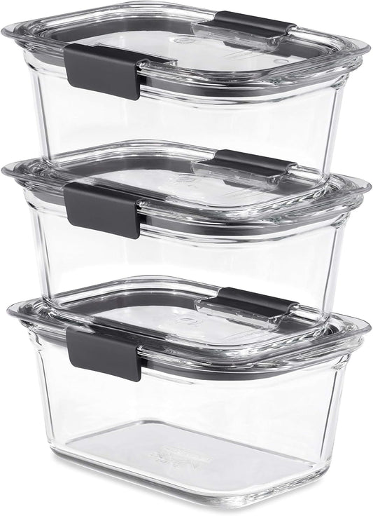 Rubbermaid Brilliance Glass Storage 4.7-Cup Food Containers with Lids Set of 3 Clear