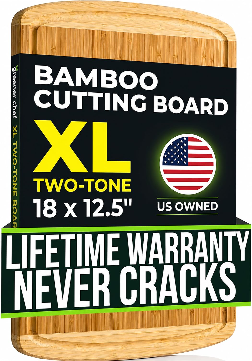 INDESTRUCTIBLE Bamboo Cutting Board (Extra Large) with Vertical Grain Strength Technology - Non Toxic, Spacious and Lightweight 18" XL Chopping Board Gift - Replacements for Life