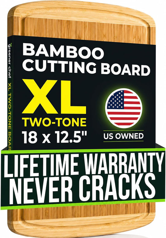 INDESTRUCTIBLE Bamboo Cutting Board (Extra Large) with Vertical Grain Strength Technology - Non Toxic, Spacious and Lightweight 18" XL Chopping Board Gift - Replacements for Life