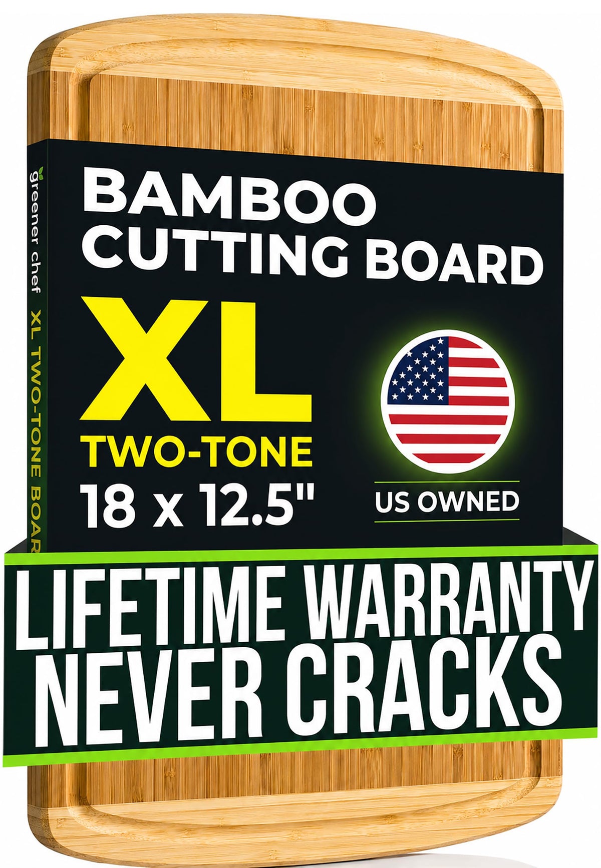 INDESTRUCTIBLE Bamboo Cutting Board (Extra Large) with Vertical Grain Strength Technology - Non Toxic, Spacious and Lightweight 18" XL Chopping Board Gift - Replacements for Life