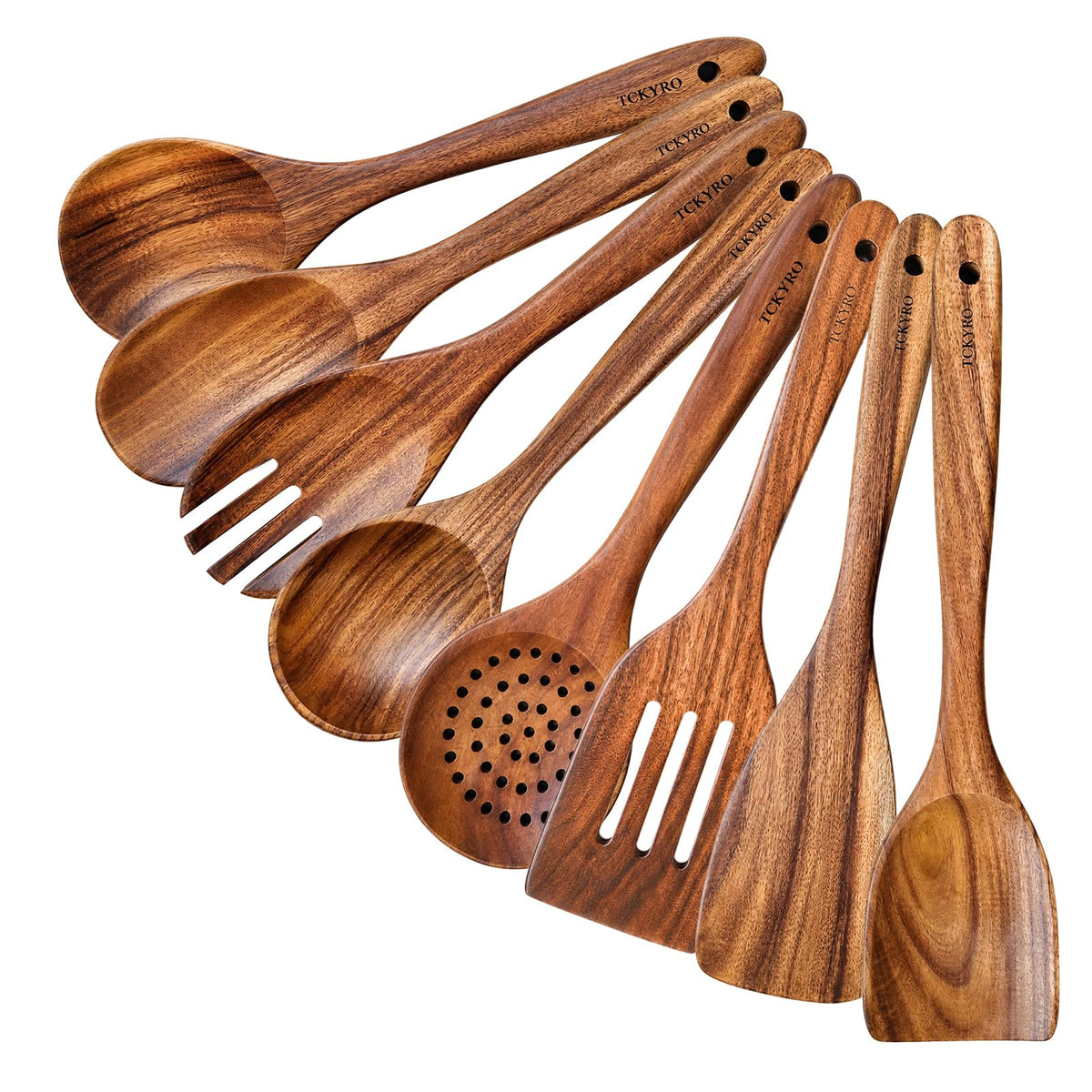 8 Piece Wooden Kitchen Utensils Set, Teak Wooden Spoons for Cooking