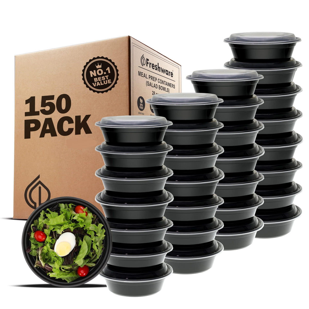 Freshware Meal Prep Bowl Containers [30 Pack] Plastic Bowls with Lids for Soup and Salad, Food Storage Bento Box, BPA Free, Stackable, Lunch Boxes, Microwave/Dishwasher/Freezer Safe (28 oz)