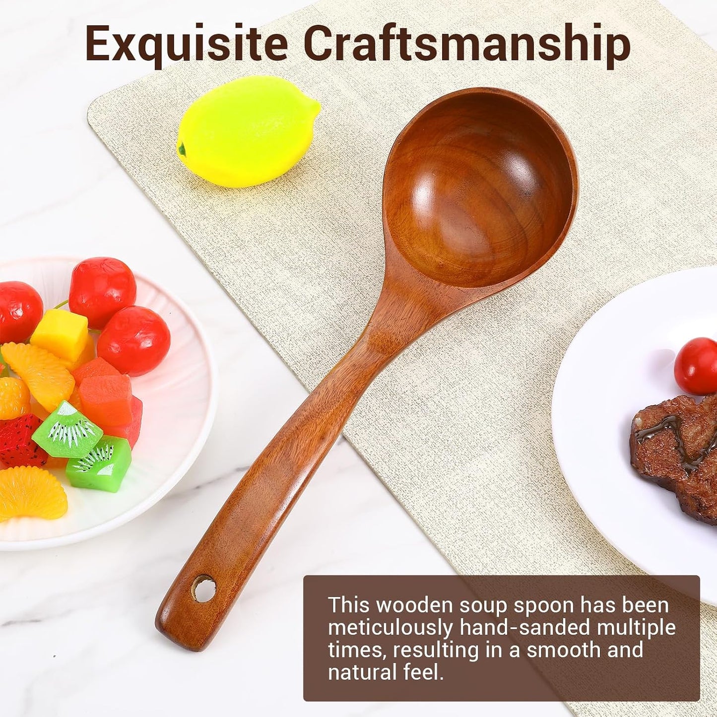 Wooden Ladle with Handle, 11" Wooden Soup Ladle 3 fl oz Extra Large Kitchen Wood Scoop Deep Teak Wood Spoon Utensil for Cooking Serving Cookware, Sustainable Natural Texture (Bigger and Deeper)